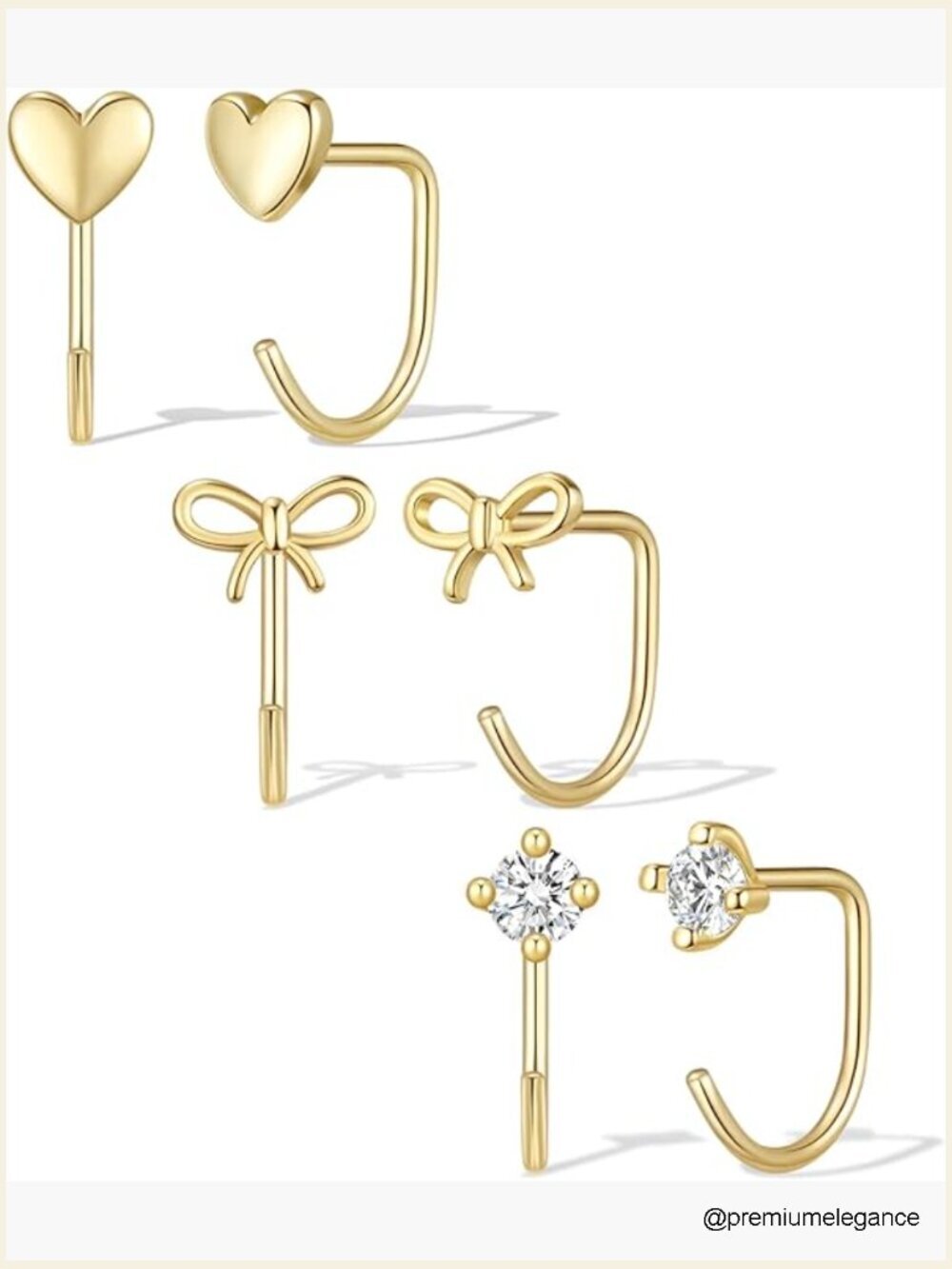 3 Pair Backless Half Hoop Earrings Set Huggie Lightweight Poke Free Sleep